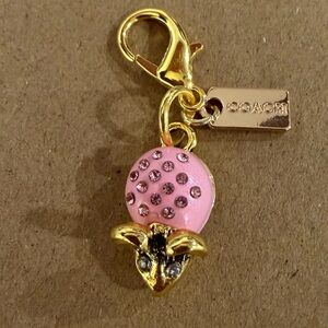 Coach Gold-Tone Pink Crystal Mouse Charm Key Fob